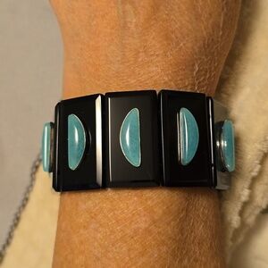 Obsidian & Aquamarine. 925 Bracelet